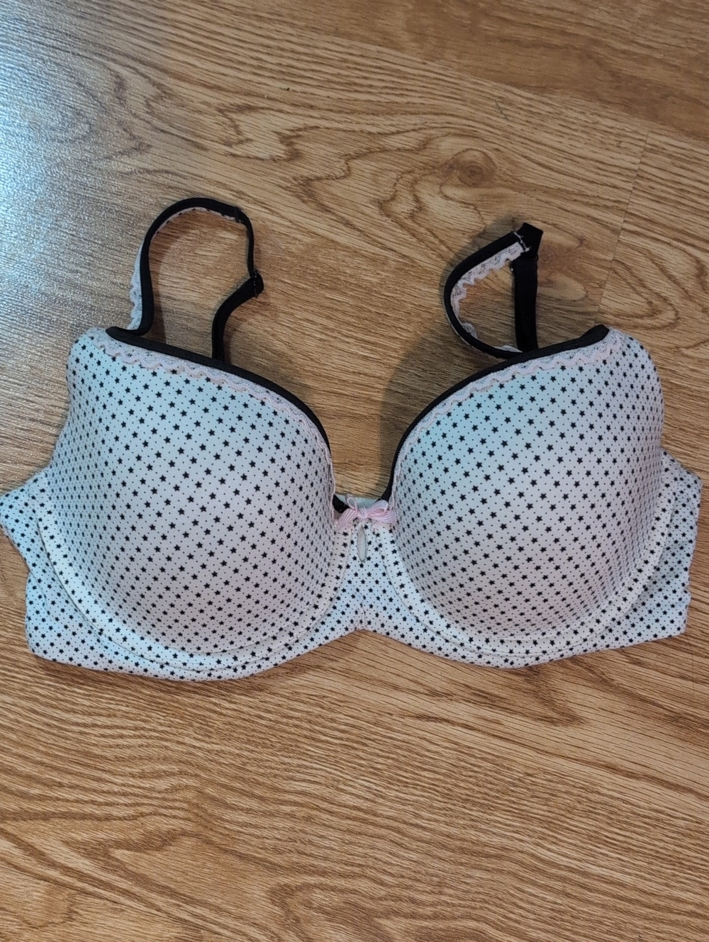 34DD Victoria's Secret Body By Victoria Lined Demi Black & White Stars Pink Trim